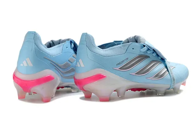 Adidas Predator Chaussures de Football Bleu Rose Sans Lacets Fermeture avec Sangle Cage du Talon Iridescente Terrain Ferme 5
