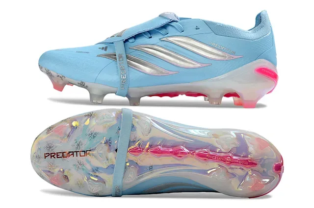 Adidas Predator Chaussures de Football Bleu Rose Sans Lacets Fermeture avec Sangle Cage du Talon Iridescente Terrain Ferme 6