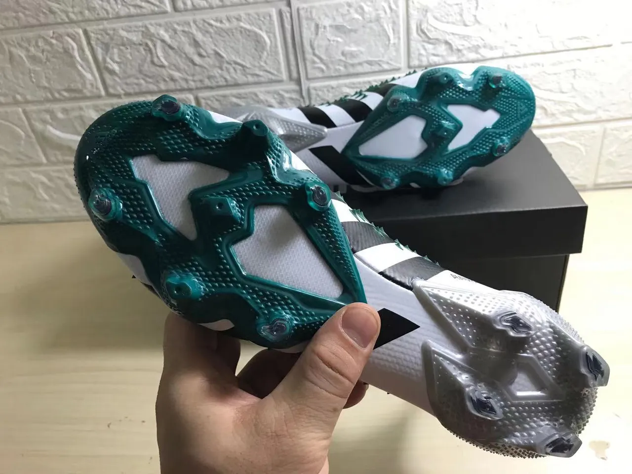 Adidas Predator Mutator White Black Green Firm-Ground Sapatos de futebol 8