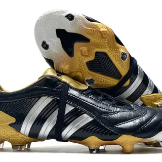 Adidas Predator নেভি গোল্ড চামড়া উপরের রিবড সাইড টেক্সচার ফার্ম-গ্রাউন্ড সকার জুতো