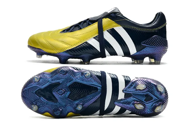 Adidas Predator নেভি গোল্ড চামড়া উপরের রিবড সাইড টেক্সচার ফার্ম-গ্রাউন্ড সকার জুতো 5