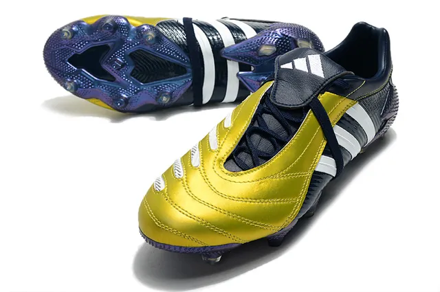 Adidas Predator নেভি গোল্ড চামড়া উপরের রিবড সাইড টেক্সচার ফার্ম-গ্রাউন্ড সকার জুতো 9