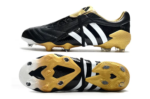Adidas Predator নেভি গোল্ড চামড়া উপরের রিবড সাইড টেক্সচার ফার্ম-গ্রাউন্ড সকার জুতো 11