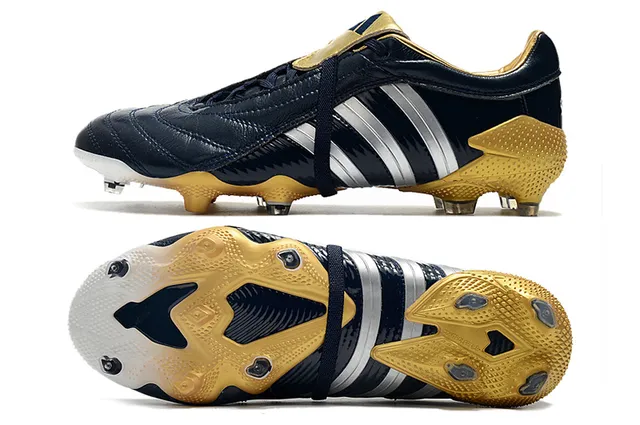 Adidas Predator নেভি গোল্ড চামড়া উপরের রিবড সাইড টেক্সচার ফার্ম-গ্রাউন্ড সকার জুতো 17