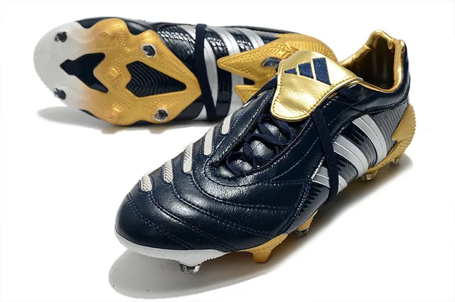 Adidas Predator নেভি গোল্ড চামড়া উপরের রিবড সাইড টেক্সচার ফার্ম-গ্রাউন্ড সকার জুতো 21