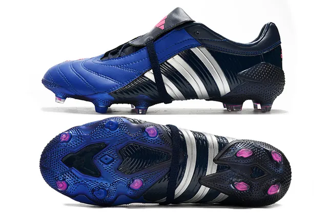 Adidas Predator নেভি গোল্ড চামড়া উপরের রিবড সাইড টেক্সচার ফার্ম-গ্রাউন্ড সকার জুতো 23