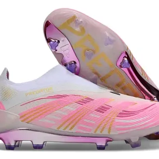 Adidas Predator Pink White Low-Cut Sock-Fit Collar Firm-Ground Soccer Shoes