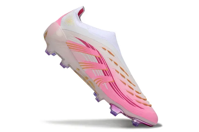 Adidas Predator Sapatos de futebol rosa branco low-cut com colar de meias e superfície firm-ground 2