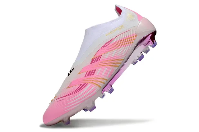 Adidas Predator Sapatos de futebol rosa branco low-cut com colar de meias e superfície firm-ground 3