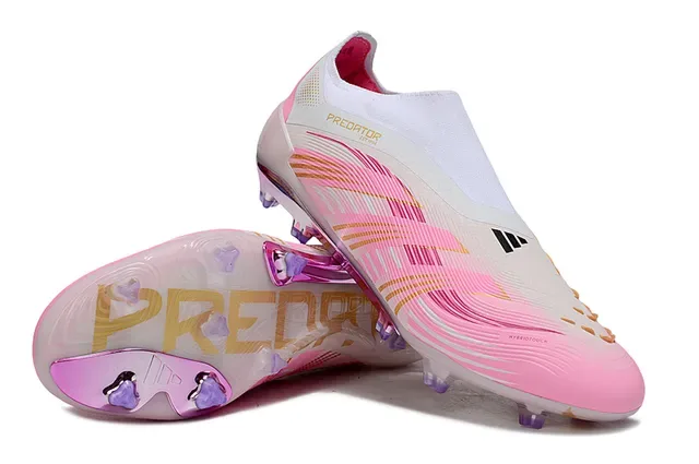 Adidas Predator Sapatos de futebol rosa branco low-cut com colar de meias e superfície firm-ground 4