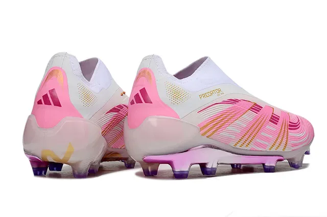 Adidas Predator Sapatos de futebol rosa branco low-cut com colar de meias e superfície firm-ground 5