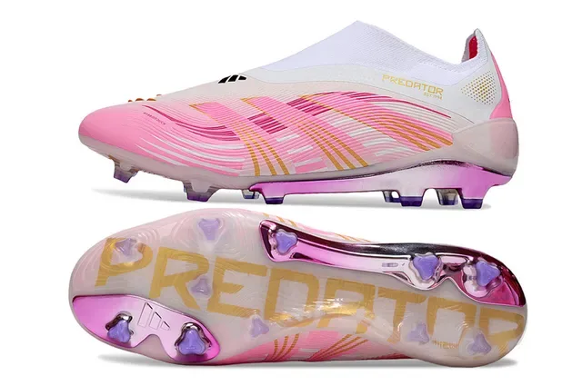 Adidas Predator Sapatos de futebol rosa branco low-cut com colar de meias e superfície firm-ground 6