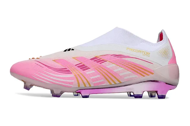 Adidas Predator Sapatos de futebol rosa branco low-cut com colar de meias e superfície firm-ground 7