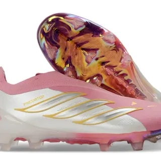 Adidas Predator Pink White Low-Cut Synthetic Upper Iridescent Holographic Heel Firm-Ground Soccer Shoes