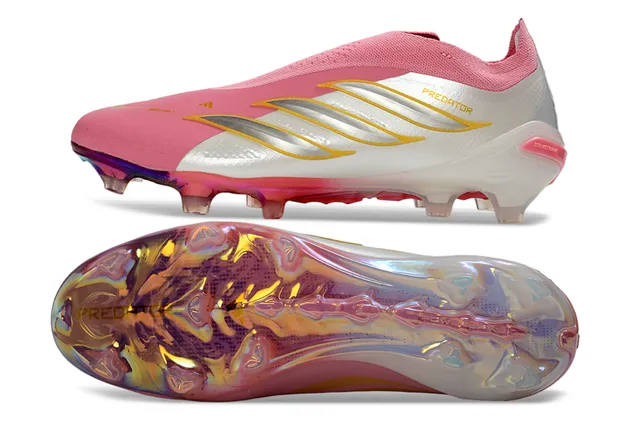 Adidas Predator 粉白 低帮 合成革面 虹彩全息鞋跟 人工草地足球鞋 16