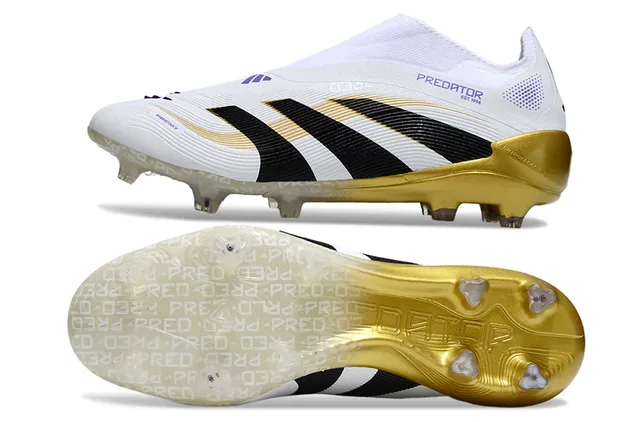 Adidas Predator White Black Gold Firm-Ground Soccer Shoes 6