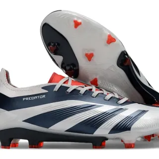 Adidas Predator White Navy Low-Cut Sock-Fit Collar Firm-Ground Soccer Shoes