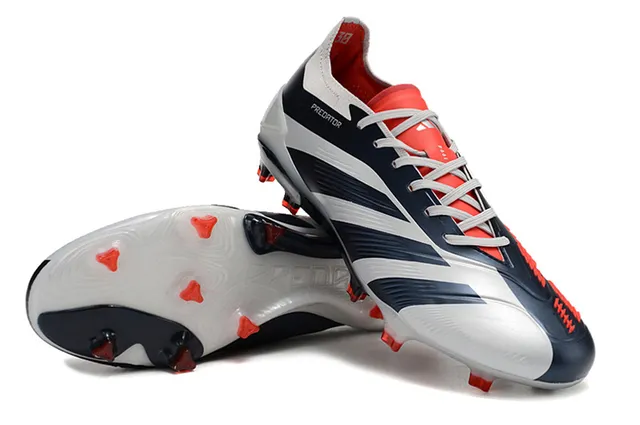 Adidas Predator White Navy Low-Cut Sock-Fit Collar Firm-Ground Soccer Shoes 4
