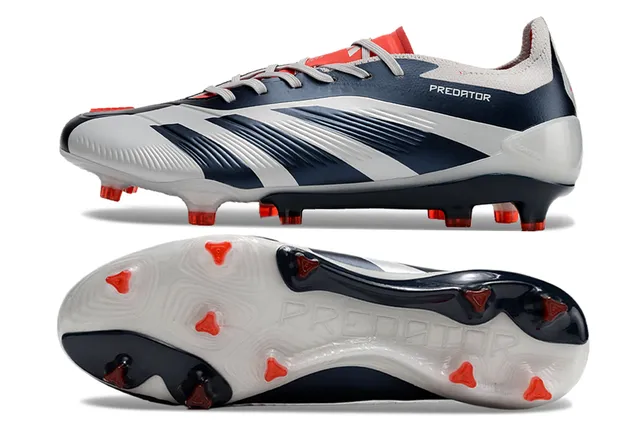 Adidas Predator White Navy Low-Cut Sock-Fit Collar Firm-Ground Soccer Shoes 6