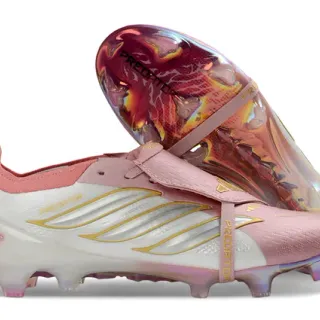 Adidas Predator White Pink Laceless Low-Cut Upper Iridescent Holographic Heel Cage Firm-Ground Soccer Shoes