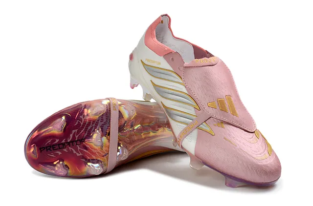 Adidas Predator White Pink Laceless Low-Cut Upper Iridescent Holographic Heel Cage Firm-Ground Soccer Shoes 4