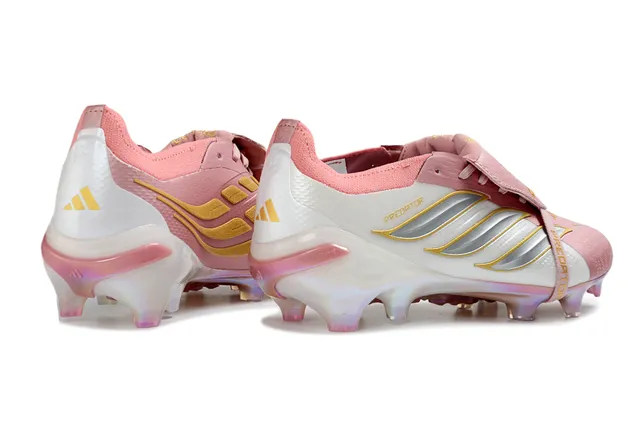 Adidas Predator White Pink Laceless Low-Cut Upper Iridescent Holographic Heel Cage Firm-Ground Soccer Shoes 5