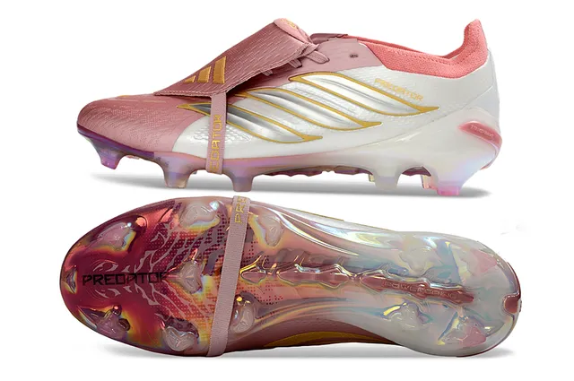 Adidas Predator White Pink Laceless Low-Cut Upper Iridescent Holographic Heel Cage Firm-Ground Soccer Shoes 6
