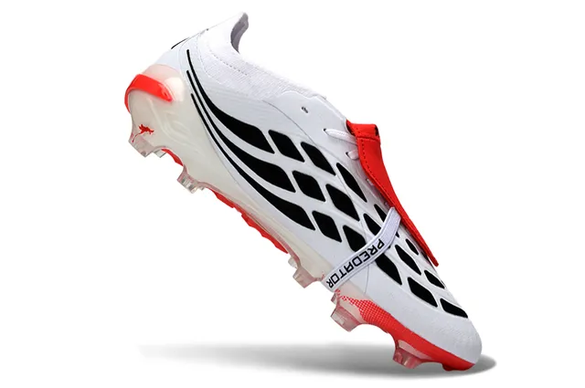 Adidas Predator White Red Laceless Strap Closure Three Black Stripes Firm-Ground Soccer Shoes 2