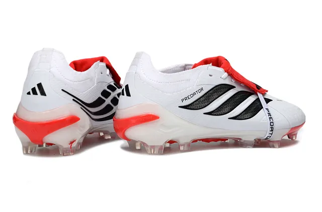 Adidas Predator White Red Laceless Strap Closure Three Black Stripes Firm-Ground Soccer Shoes 5