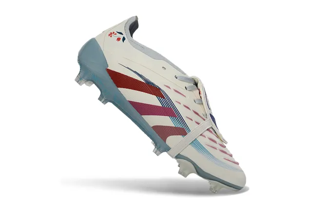 Adidas Predator White Red Strap-Over-Lace Closure Ribbed Forefoot Texture Firm-Ground Soccer Shoes 2