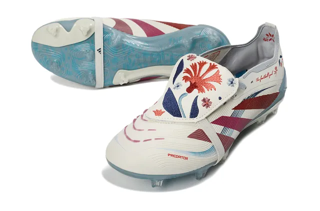 Adidas Predator White Red Strap-Over-Lace Closure Ribbed Forefoot Texture Firm-Ground Soccer Shoes 5
