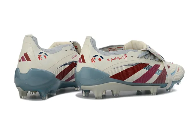 Adidas Predator White Red Strap-Over-Lace Closure Ribbed Forefoot Texture Firm-Ground Soccer Shoes 6