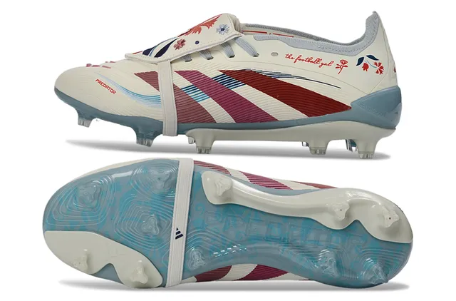 Adidas Predator White Red Strap-Over-Lace Closure Ribbed Forefoot Texture Firm-Ground Soccer Shoes 7