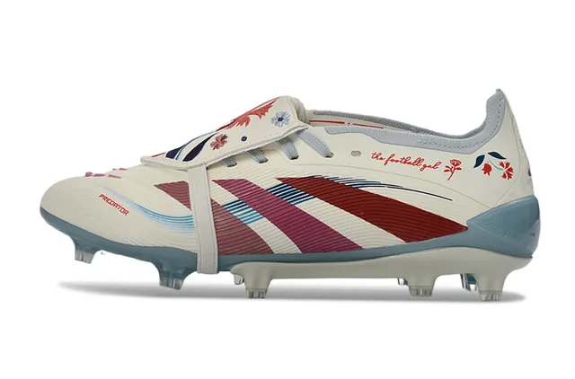 Adidas Predator White Red Strap-Over-Lace Closure Ribbed Forefoot Texture Firm-Ground Soccer Shoes 8