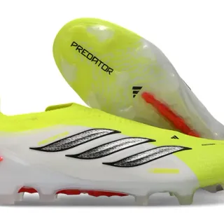 Adidas Predator Yellow White Lacingless Knit Upper Asymmetrical Collar Firm-Ground Soccer Shoes