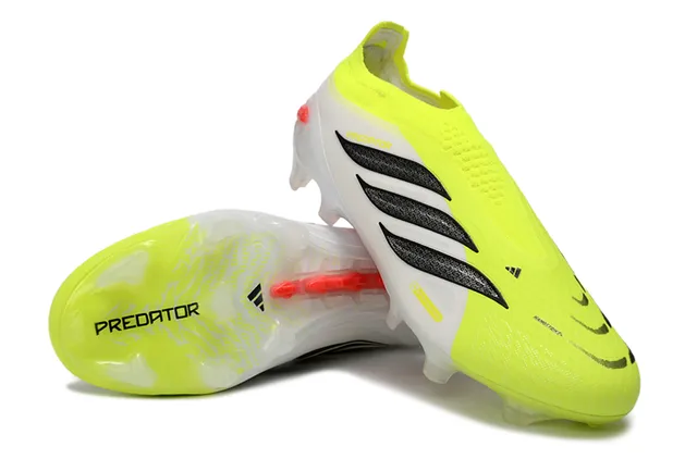 Adidas Predator Yellow White Lacingless Knit Upper Asymmetrical Collar Firm-Ground Soccer Shoes 12