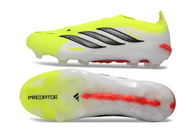 Adidas Predator Yellow White Lacingless Knit Upper Asymmetrical Collar Firm-Ground Soccer Shoes 14