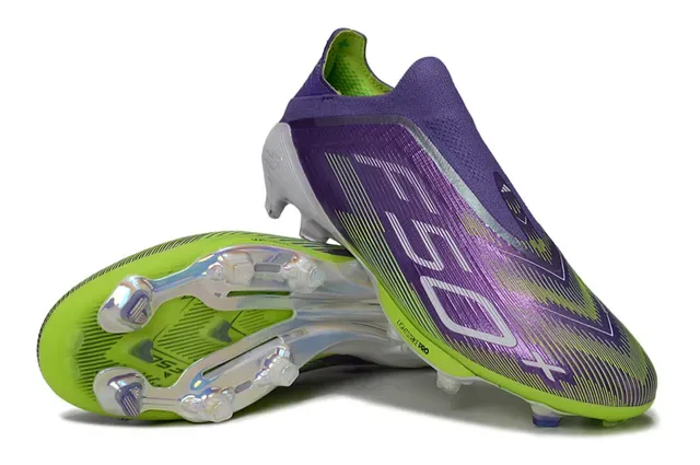 Adidas Purple Green Low-Cut Sock-Fit Upper Iridescent Silver Overlay Firm-Ground Soccer Shoes 4