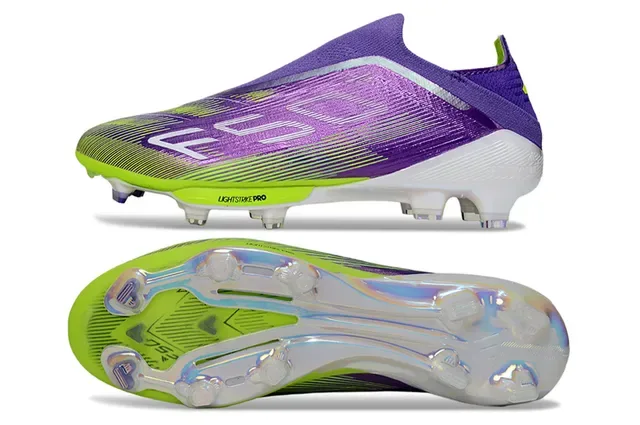 Adidas Purple Green Low-Cut Sock-Fit Upper Iridescent Silver Overlay Firm-Ground Soccer Shoes 6
