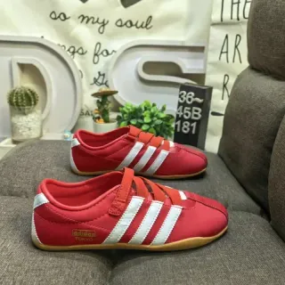 Adidas Red and White Laceless Strap Sneakers