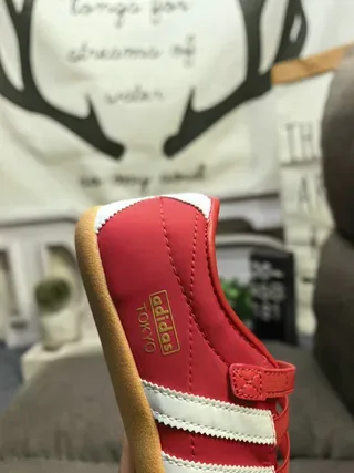 Adidas Red and White Laceless Strap Sneakers 3