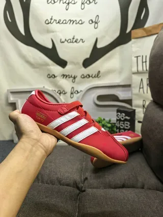 Adidas Red and White Laceless Strap Sneakers 5