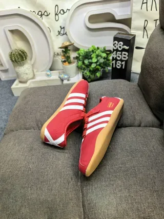 Adidas Red and White Laceless Strap Sneakers 6