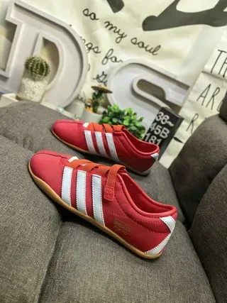 Adidas Red and White Laceless Strap Sneakers 7