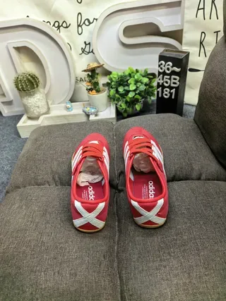 Adidas Red and White Laceless Strap Sneakers 8