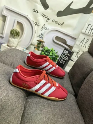 Adidas Red and White Laceless Strap Sneakers 9