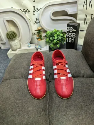 Adidas Red and White Laceless Strap Sneakers 10