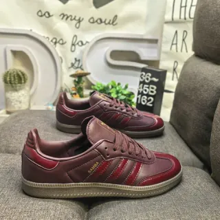 Adidas Samba Burgundy Gold Leather Upper Gum Rubber Sole Lifestyle Sneakers