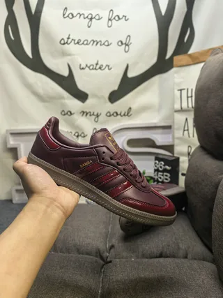 Adidas Samba Burgundy Gold Leather Upper Gum Rubber Sole Lifestyle Sneakers 5