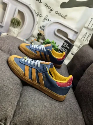 Adidas Samba Denim-Blue Yellow Red Grid Lifestyle Sneakers 7